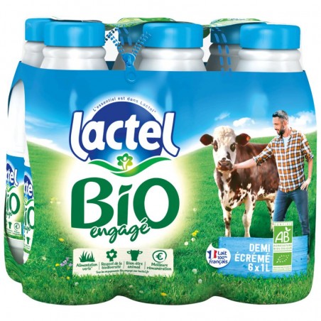 LACTEL Lait Demi-écrémé Bio 6x1L