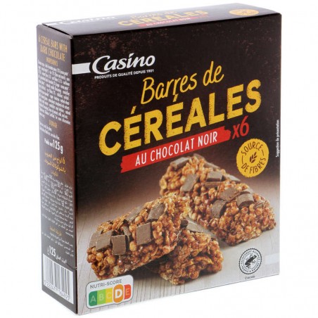 CASINO Barres de céréales chocolat noir 125g